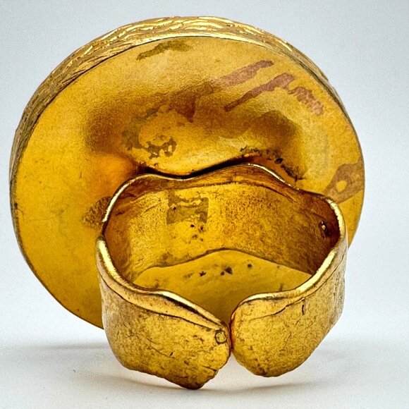 Silver Gold Vermeil Adjustable Hamsa Statement Ring Pink Textile Crystal Accent - Picture 12 of 12